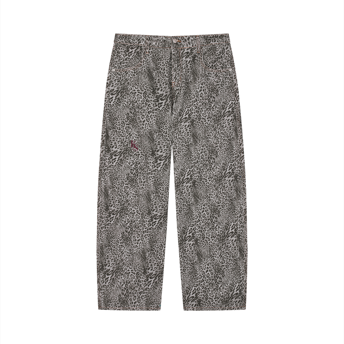 KS Leopard Wide-Leg Jeans — Gray