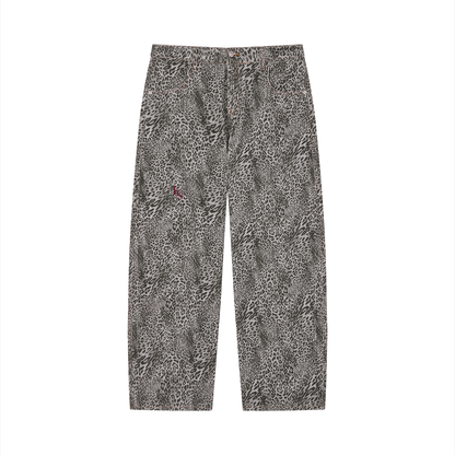 KS Leopard Wide-Leg Jeans — Gray