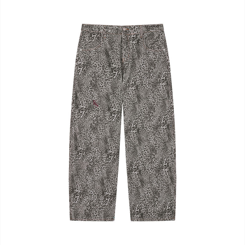 KS Leopard Wide-Leg Jeans — Gray