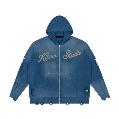 Signature Distressed Zip Hoodie