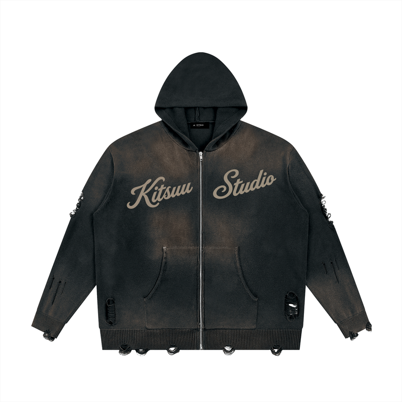 Signature Distressed Zip Hoodie