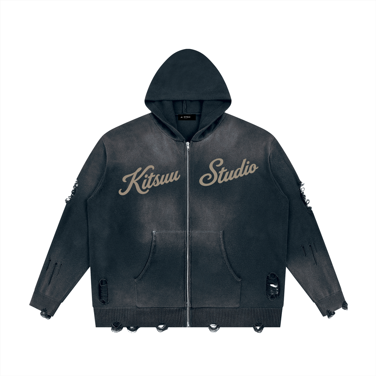 Signature Distressed Zip Hoodie